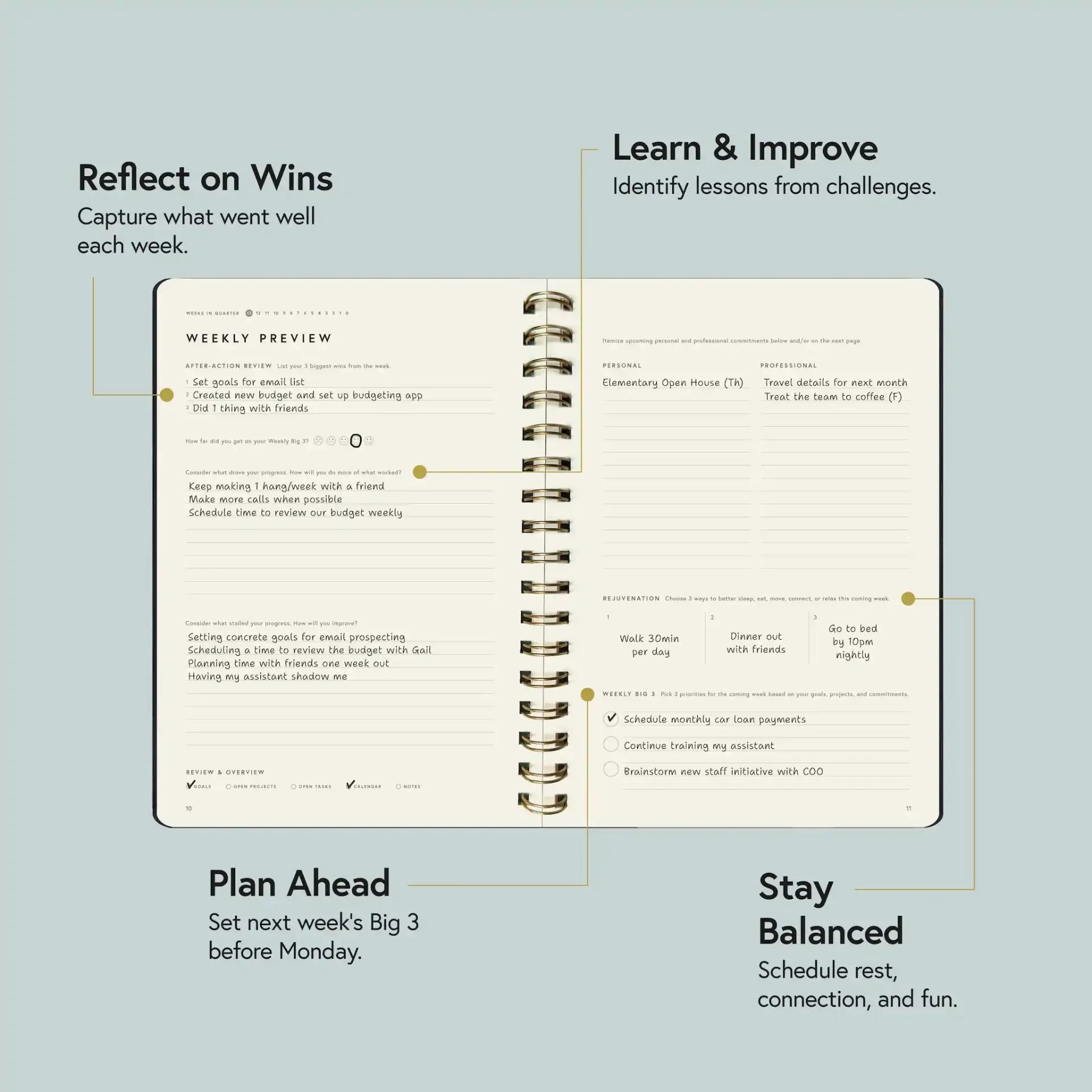 Weekly Preview spread showing planning layout