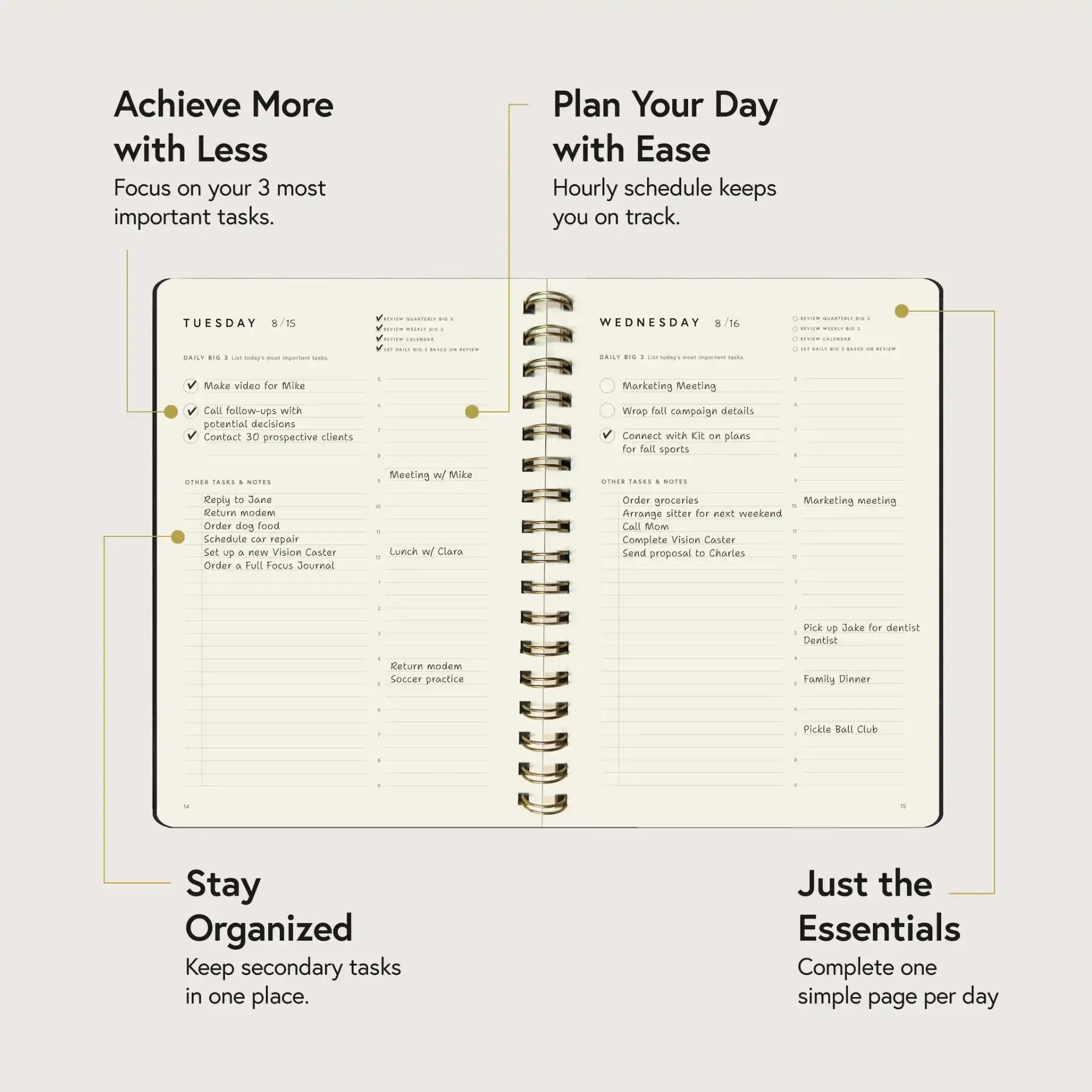 Daily Page spread showing Big 3 tasks and schedule
